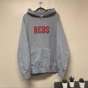 Nike MLB Reds Grey Hoodie Red Embroidered Swoosh